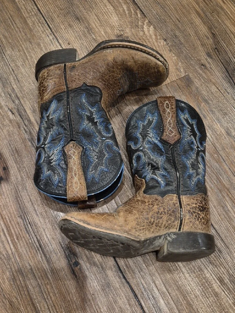 Ariat Brown and Dark Blue Kids Western Boots